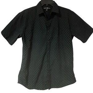 Beverly Hills‎ Polo Club Short Sleeve Navy Button Up Shirt Dot Pattern Size M